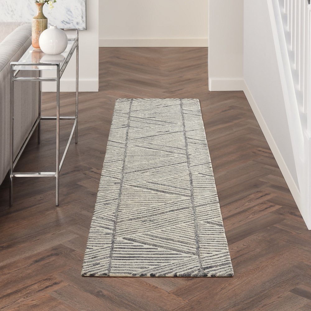 Colorado CLR01 Linear Wool Runner Rug by Nourison in Grey White